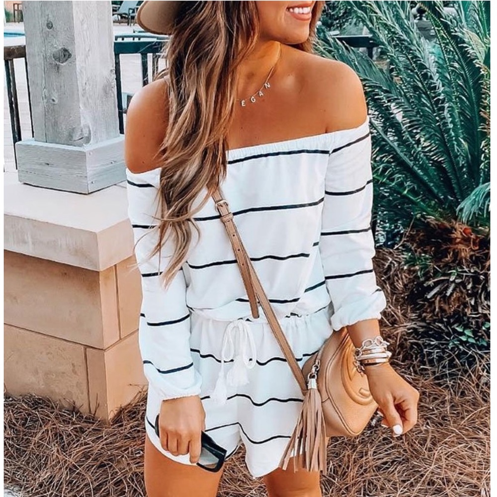 White and Black Stripe Romper